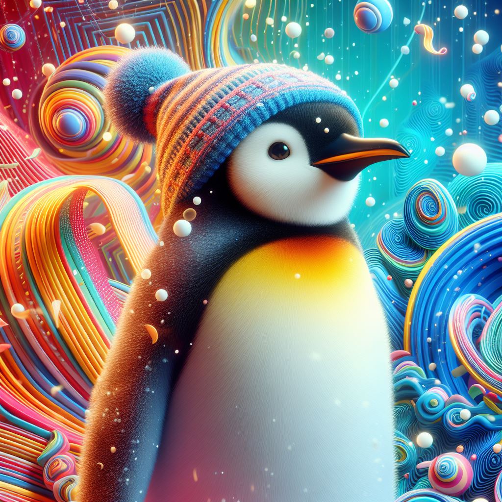 3D render of a penguin with colorfull background
